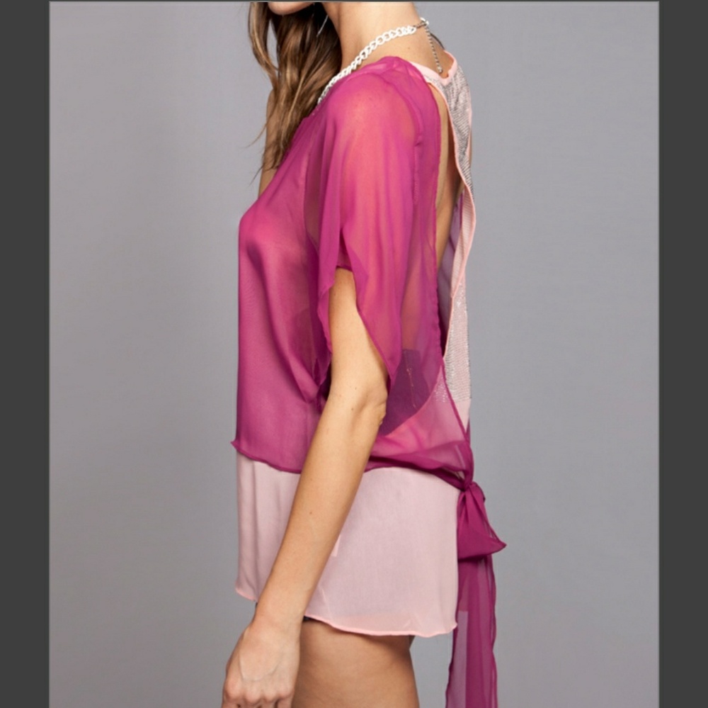 Umgee Open Back Tie Back shirt Top - Picture 3 of 7